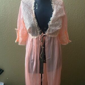 1960’s chiffon Peach Lace Trim Robe
